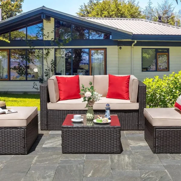 5-Piece  Patio Furniture Set with Glass Table