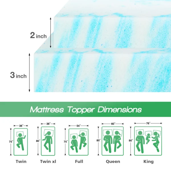 JHK 2-3 Inch Gel Memory Foam Mattress Topper