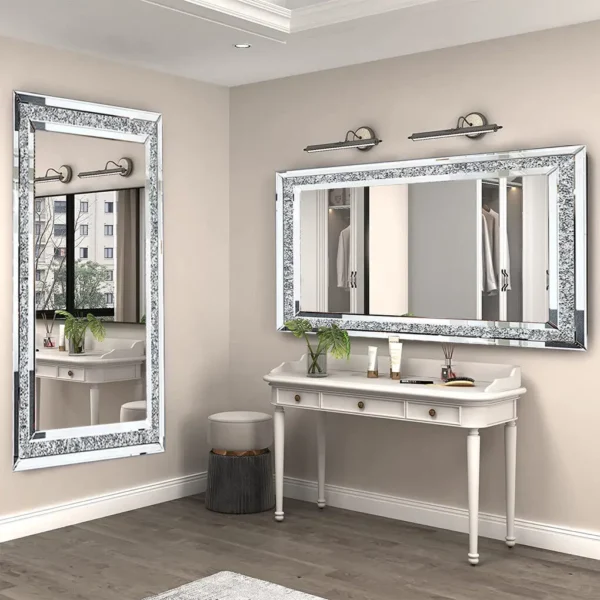 Large Silver Sparkly Crystal Rhinestone Diamond Frameless Mirrors